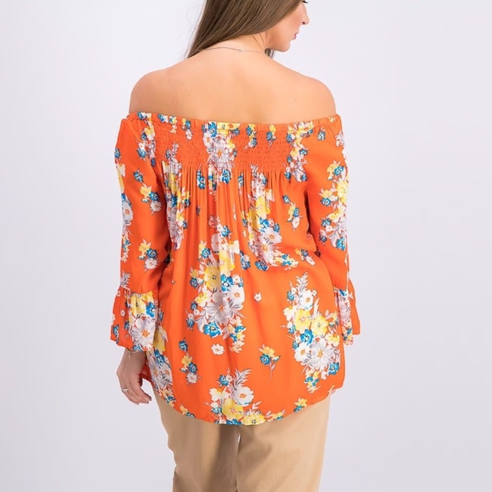BeachLunchLounge Floral Orange Blossom off the shoulder Top Size XS NWT - Picture 4 of 15